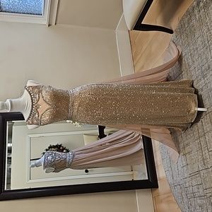 Size 4 champagne/tan pageant gown by Sherri Hill Couture w optional waist train